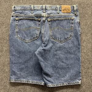 Lee Denim Shorts Mens 34 Blue Medium Wash Regular Fit Bermuda Jorts 5 Pocket